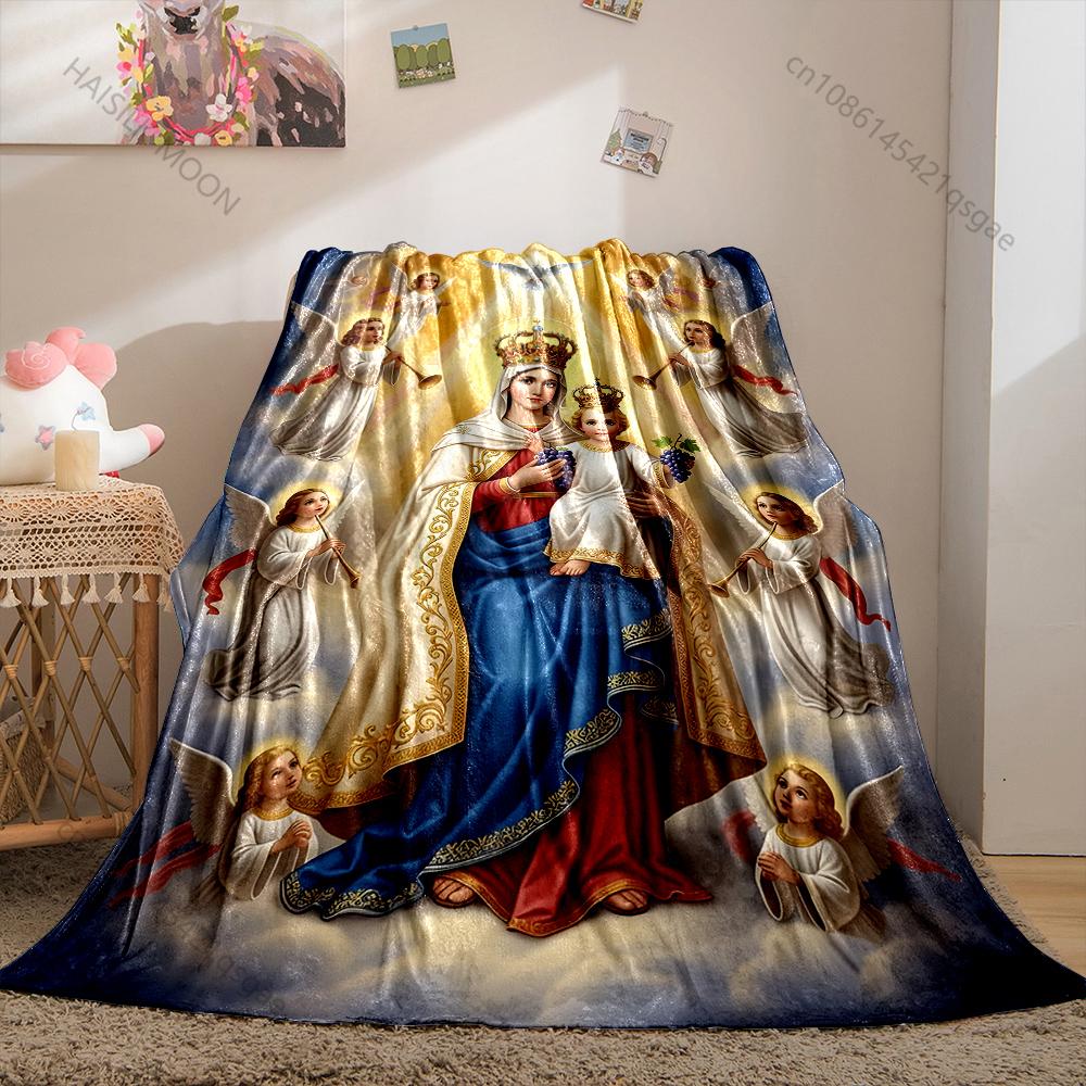 The Virgin Mary and the Infant Angels Surrounded Print Blanket Warm Soft Fluffy Kids Adult Sofa Bed Throw Blanket Travel Camping