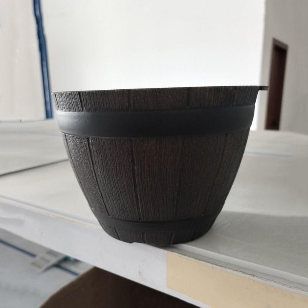 Breathable Round Flower Pot No Deformation Flower Bucket Ornament Simulation Wood Barrels  Yard