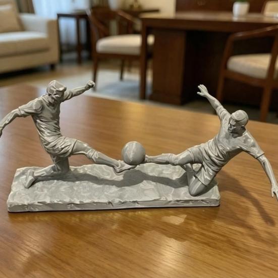 Soccer Player Statue, 3D Printed 2 Men Playing Soccer Figurine, Sports Table Sculpture for Home, Office Decor, Gifts for Sports Lovers, Men