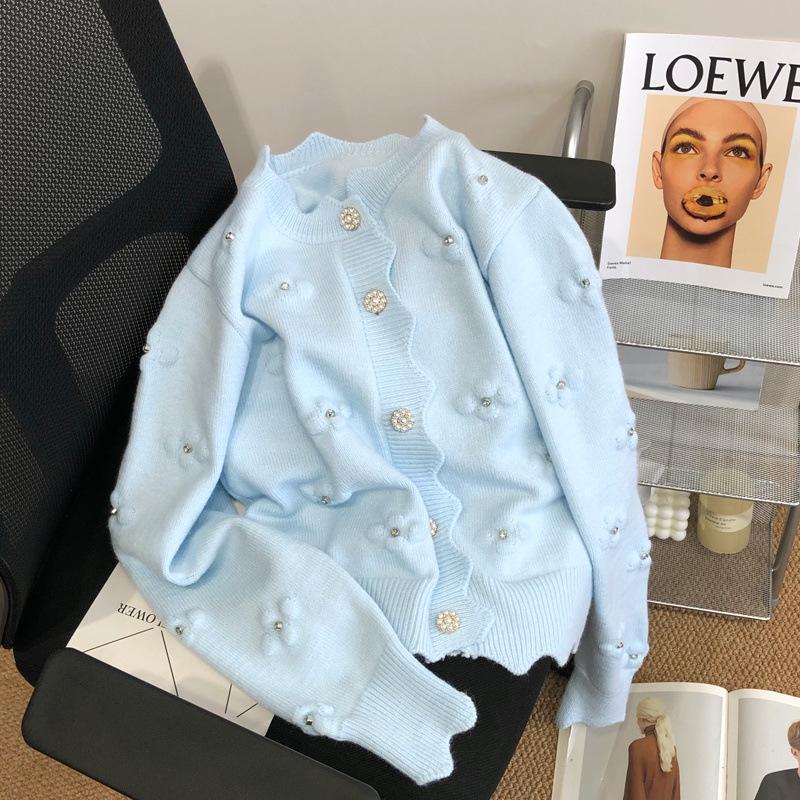 Z Bílý Vyšívaný Pletený Kardigan - Květinový Svetr Kabát pro Ženy na Začátek Podzimu