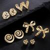 5pair Geometric Bowknot Stud Earrings Set Fashion Creative Gold Color Water Drop Heart Charm Luxury Earrings Party  Gifts