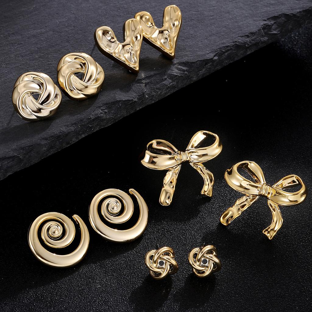 5pair Geometric Bowknot Stud Earrings Set Fashion Creative Gold Color Water Drop Heart Charm Luxury Earrings Party  Gifts