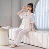 2026 Women's Spring & Autumn Pajama Set: Short-Sleeve Top with Chest Pads & Long Pants, Summer Gauze, Home Wear