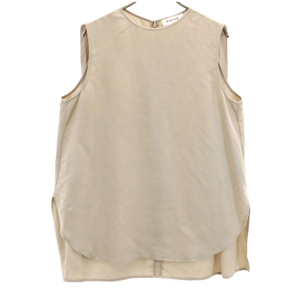 

sacra Сделано в Японии Смесь льна Рубашка без рукавов 38 Серо-бежевый Женская Б/у