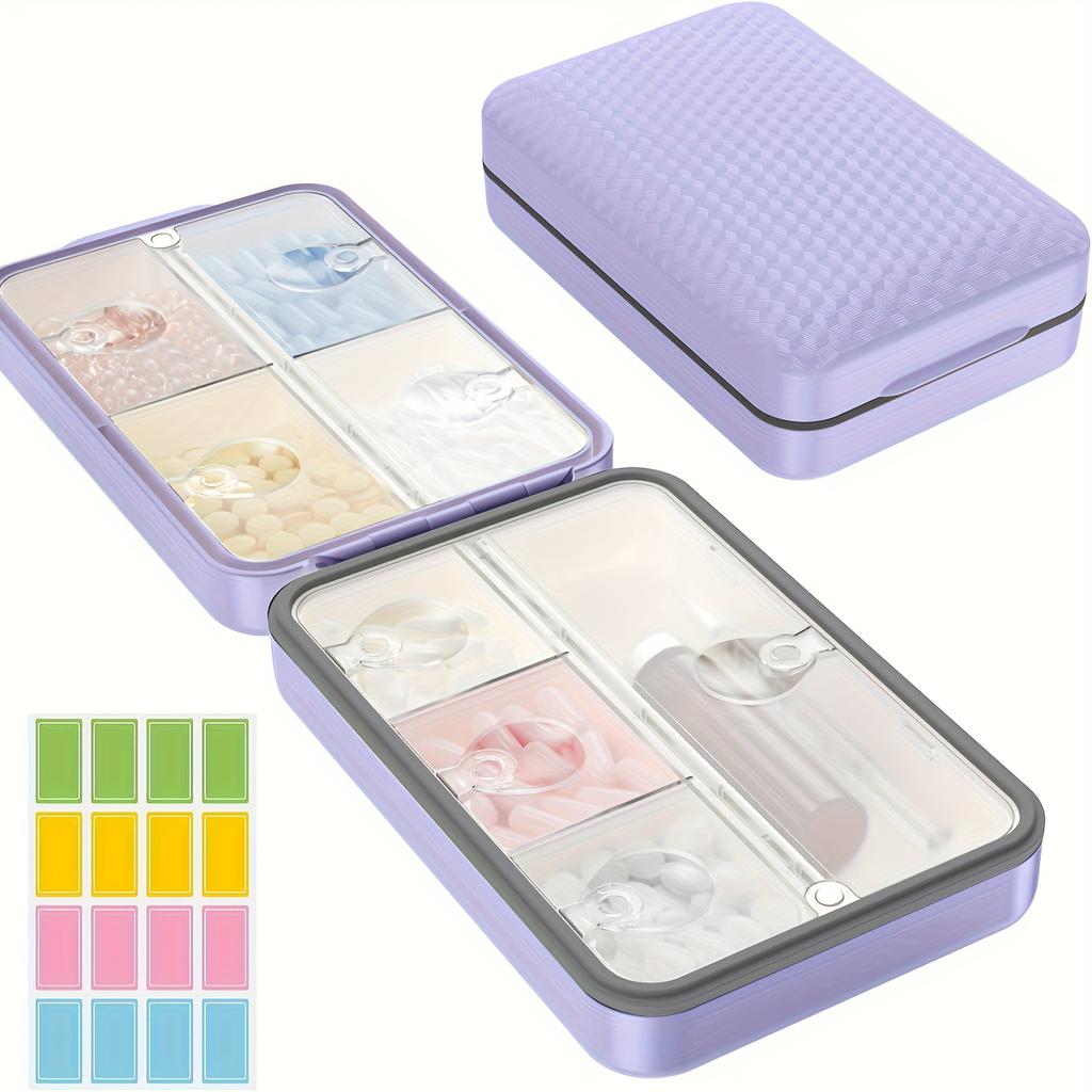 Weekly Pill Organizer with Labels - 8 Compartments Travel-Size Moistureproof Airtight Pill Case for Daily Use Large Medicine Box
