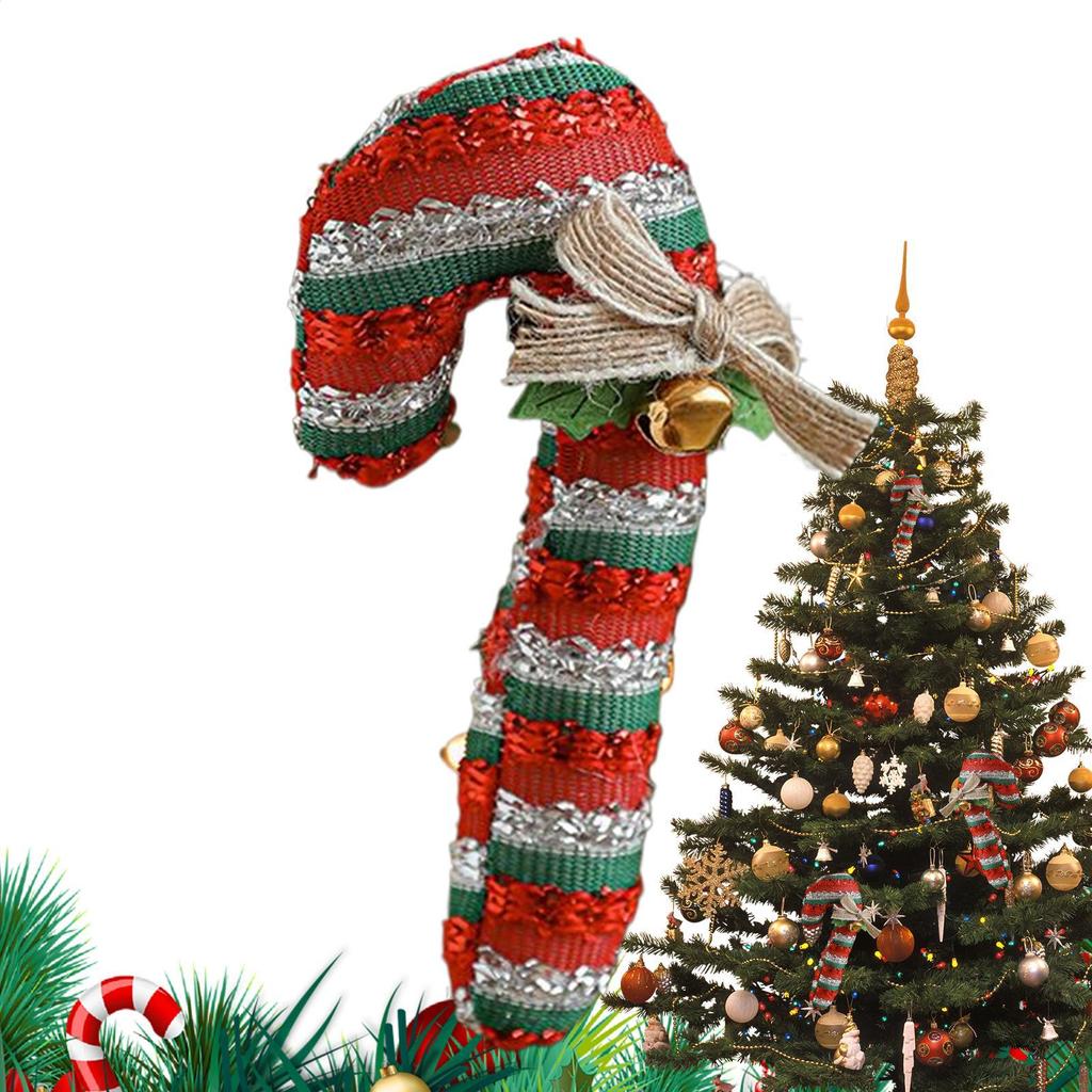 Christmas Candy Canes Decor Fabric Red White Christmas Crutches With Bell And Bow Candy Christmas Tree Decorations For Party