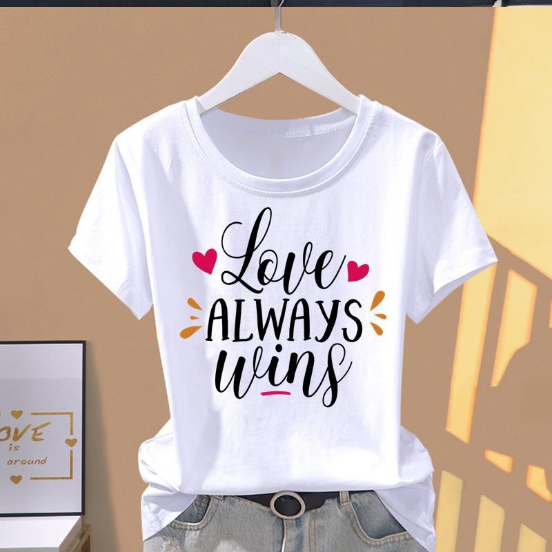 (Asian Size) Top O-neck Tee Fashion Print love style trend Casual Short Sleeve T-shirts T Graphic Female Women's Clothing