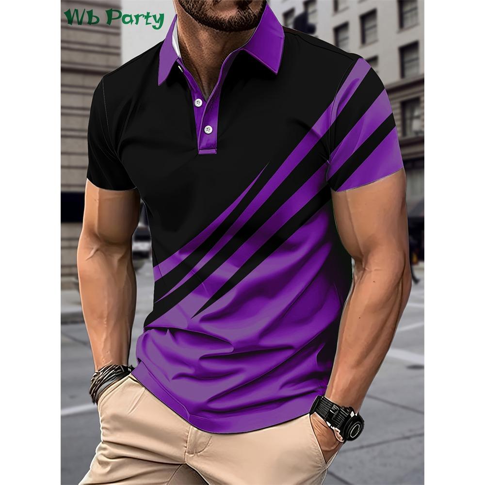 Stripe printed men's shirt fashion T-shirt