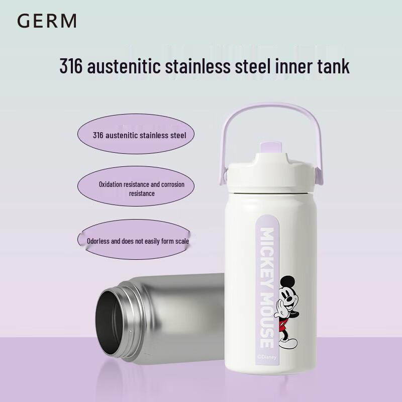 Germ Mickey 316 Stainless Steel Portable Straw Water Bottle