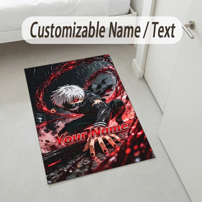 Personalized Crystal Velvet Carpet,Tokyo Ghoul Custom Printed Name, Plush Area Rug For Home Indoor Decor