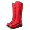 White Winter Warm Fur Knee High Snow Boots Women Red Black Striped PU Waterproof Down Party Lady Wedge Heels Platform Long Boots