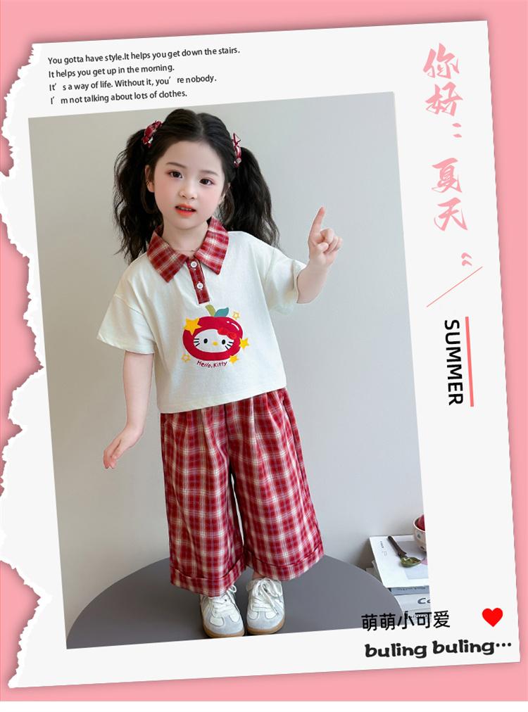 Girls' Korean Edition Set Summer 2026 New Girl's Cartoon Short Sleeve Summer Dress Children's Wide Leg Pants Two Piece Set