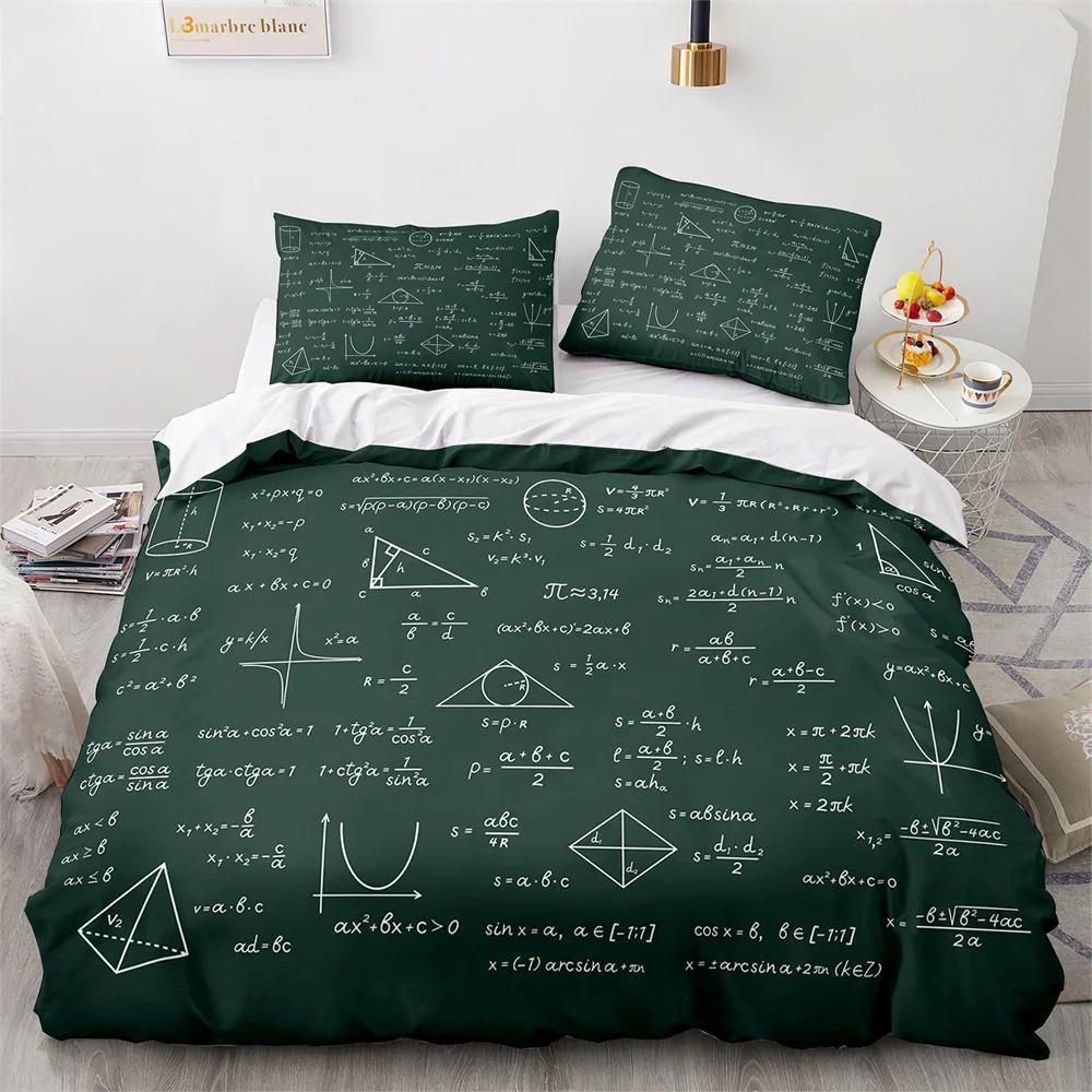 Moderná súprava obliečky na paplón School Genius Smart Student Matematika Geometria Veda Číslo Vzorec Obrázok Dekoratívna Polyesterová Súprava Posteľnej Bielizne 100x135cm 3pcs