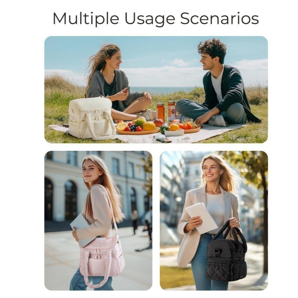 11.8L.High Quality Double Deck Lunch Bag Leakproof Insulated Lunch Box Reusable Durable Puffer Tote Outdoor