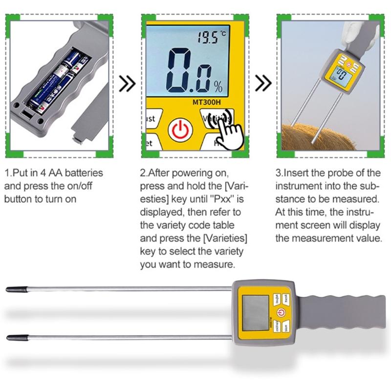 Handheld Agricultural Moisture Tester Features LCD Screen Digital Moisture Analyzers Easy To Use for Hays Straw Pasture