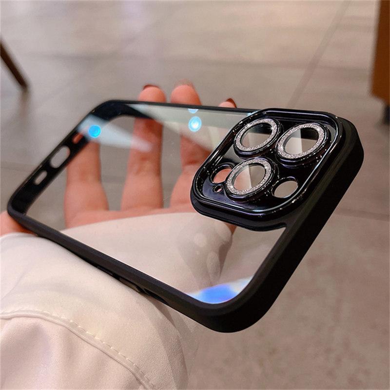Luxury Glitter Diamond Clear HD Case For iPhone 14 13 12 11 Pro Max Plus Lens Protection Plating Shockproof Hybrid Armor Cover