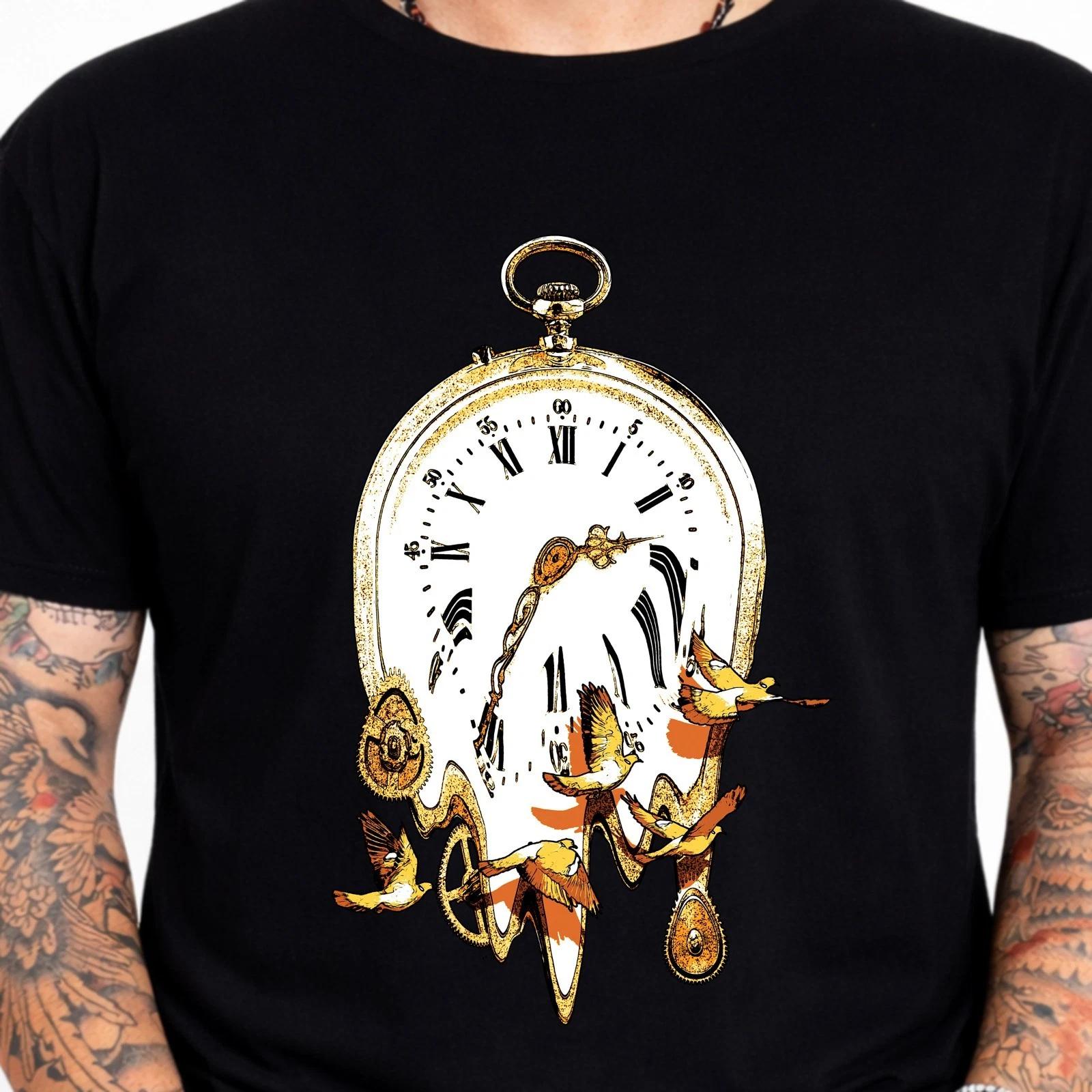 Melting Pocket Watch Birds Steampunk Surreal Time Fantasy Art T-Shirt. L