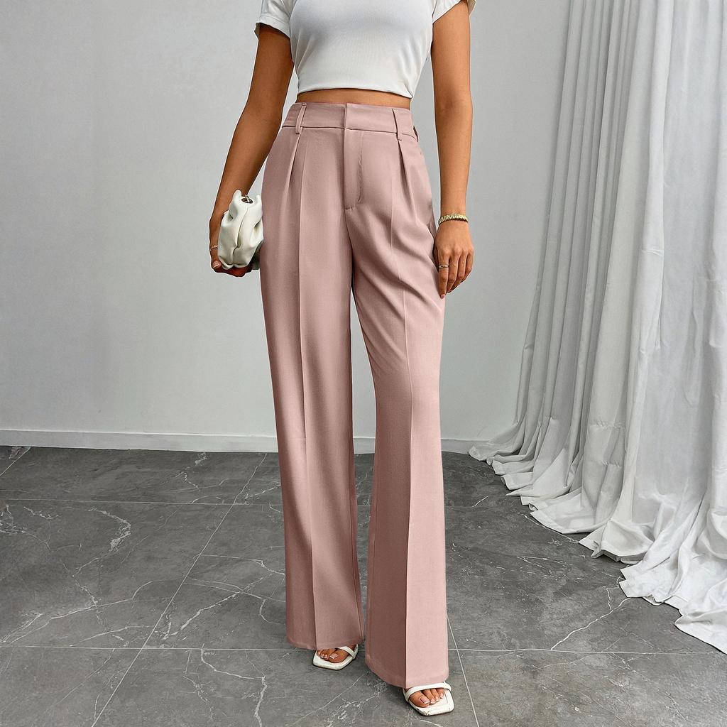Pantalones de Traje Casuales de Negocios para Mujer de Cintura Alta Sueltos Rectos de Pierna Ancha