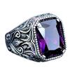 Men's Antique Silver Floral Ring with Purple Diamond Ornament