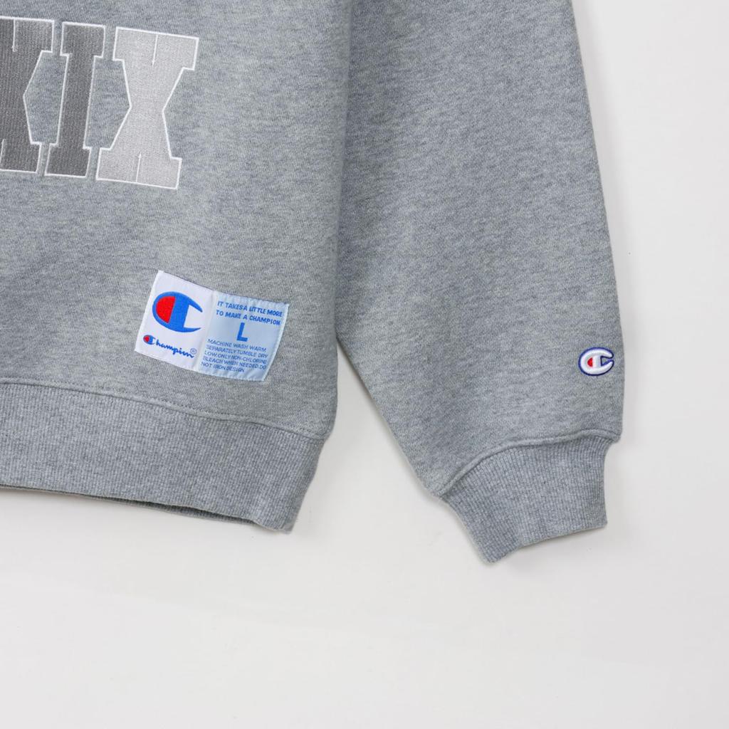 Champion ACTION STYLE Long Sleeve Crew Neck Sweatshirt with Embroidered and Chenille Oxford Gray C3-A030 Men's Patches,