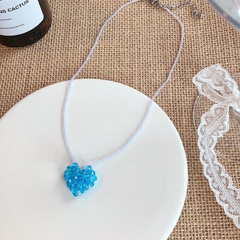Summer dopamine stained glass crystal beaded necklace collarbone chain design sense niche item decoration