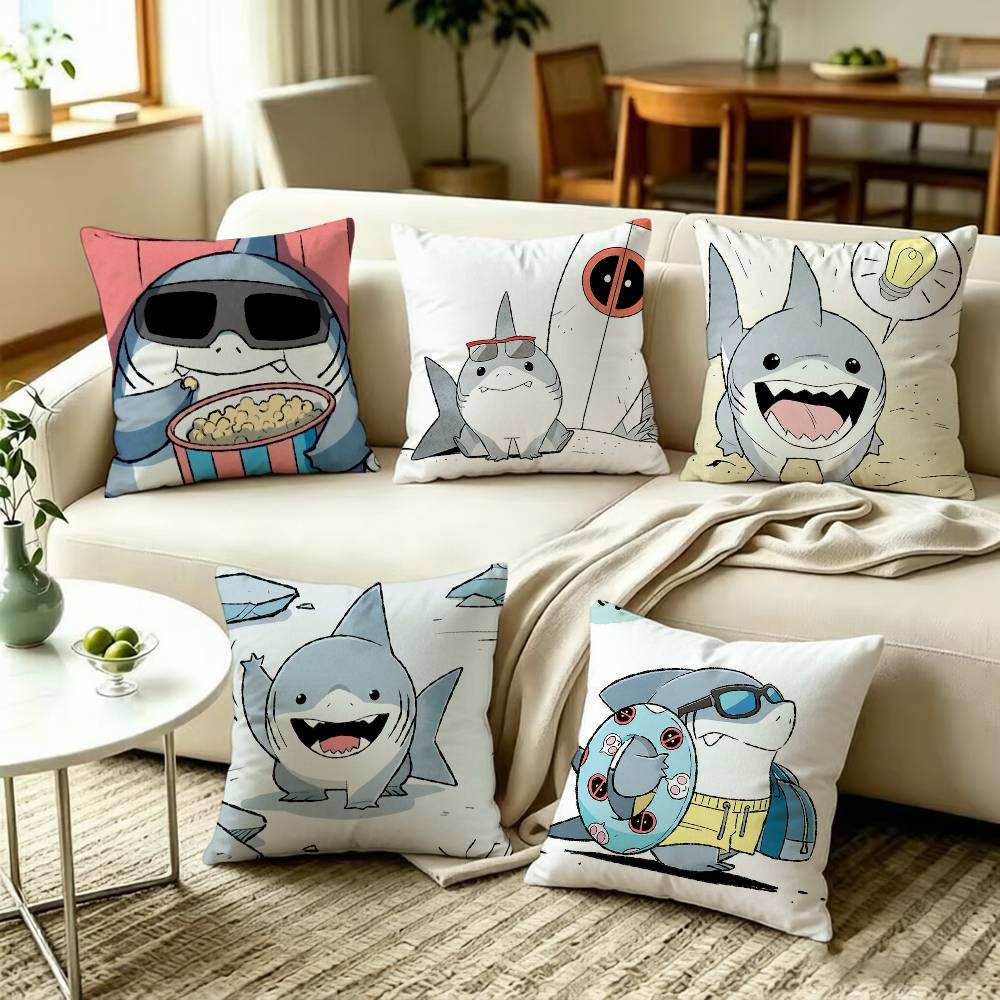 J-Jeff The Land S-Shark Double-Sided Printed Cushion Cover Bedroom Bedside Sofa Pillow Case