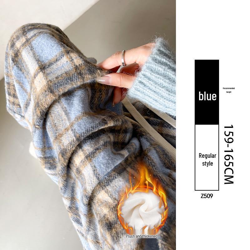 Women's Plaid Velvet-Lined Wide-Leg Pants - Autumn/Winter 2025 Retro Style
