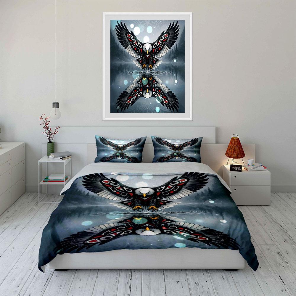 Tribal Eagle Reflections Design Bedding Duvet Cover Set Duvet Cover Pillowcases  (1*Duvet Cover 2*Pillowcases, Without Duvet Insert)
