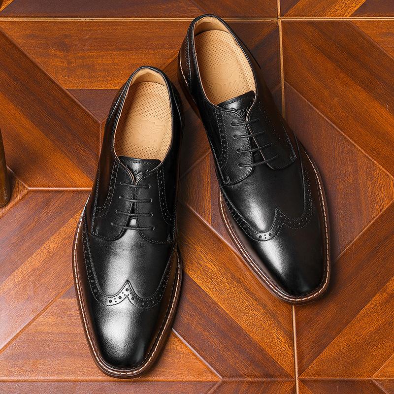 Business Men'S Shoes Brock Leather Shoes First Layer Cowhide Casual Shoes British Style Men'S Gentleman Shoes Lace-Up Leather Shoes Men