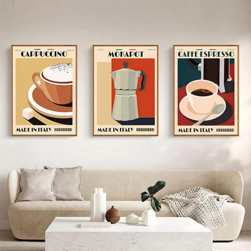 Italian Espresso Pot Coffee Bean Wall Art Afternoon Tea Series Living Room Decorative Canvas Paintings Posters and Prints
