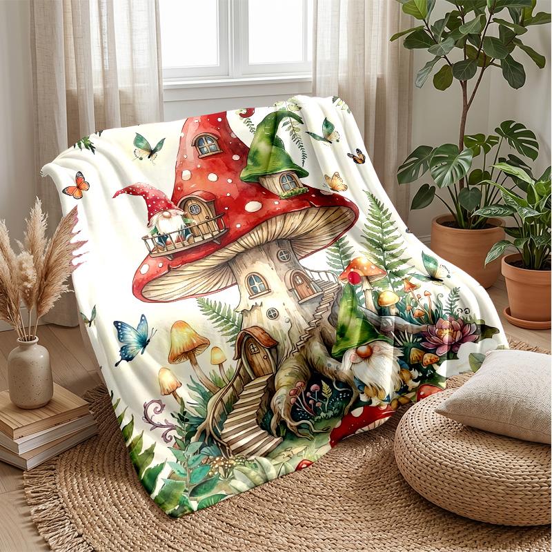 Merry Christmas Gnome Theme Blanket Lightweight Warm Flannel Blanket Decorative Throw Blanket for Home Decoration