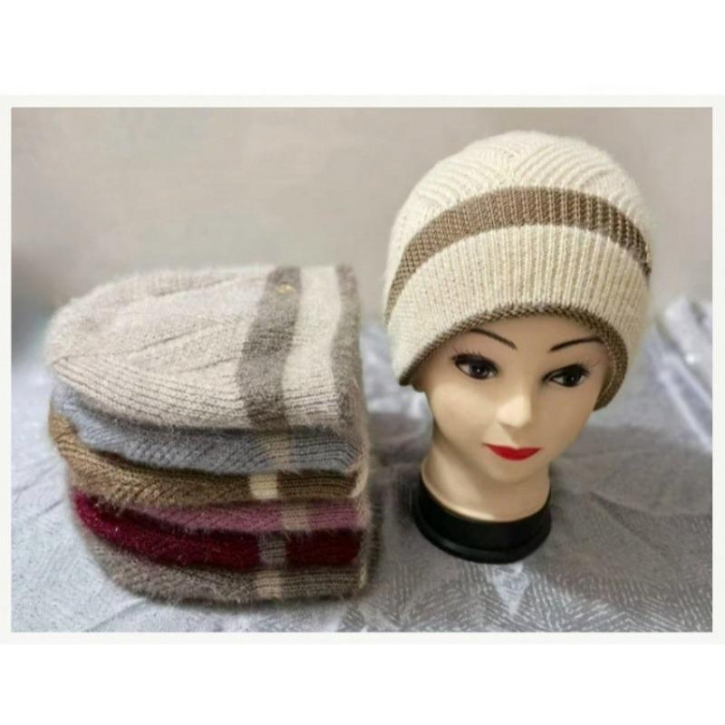 Woolen Hat, Women's Pile Hat, Autumn and Winter Thick Double-layer Warm Knitted Hat