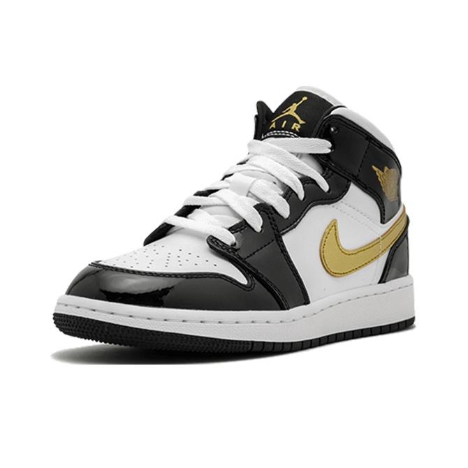 New Jordan 1 Mid Patent Black White Gold GS BQ6931-007
