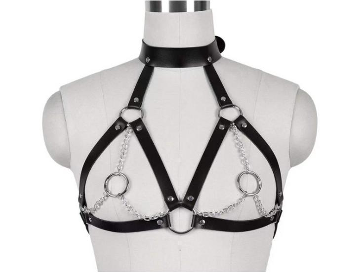 Europäischer & Amerikanischer PU Leder Ketten Fessel Bralette Geschirr Gürtel Ornament