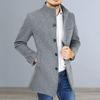 Men Stand Collar Long Sleeve Woolen Coat Single Breasted Pockets Mid-length Casual Windbreaker Outwear