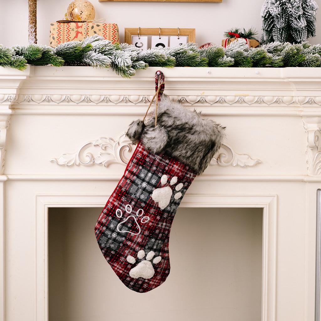 

Stylish Red And Black Checkered Christmas Stockings With Alphabet Design For Gifts Christmas Paw Socks