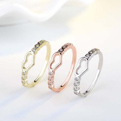 Frauen Hohl Herz Strass Intarsien Finger Ring Hochzeit Party Schmuck Geschenk