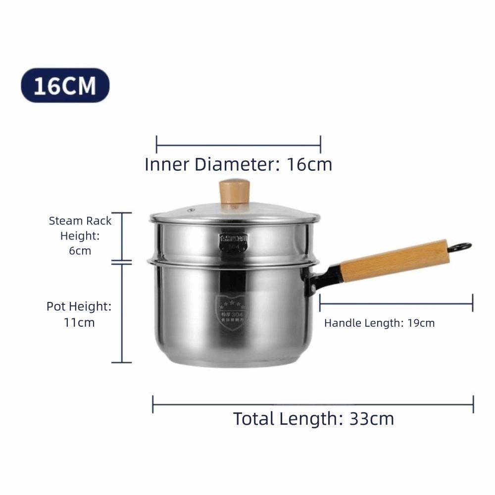Stainless Steel Mini Steamer with Lid Non Stick Food Cooking Pot Wooden Handle 16/18cm Saucepan Milk Pot Gas Induction Cooker