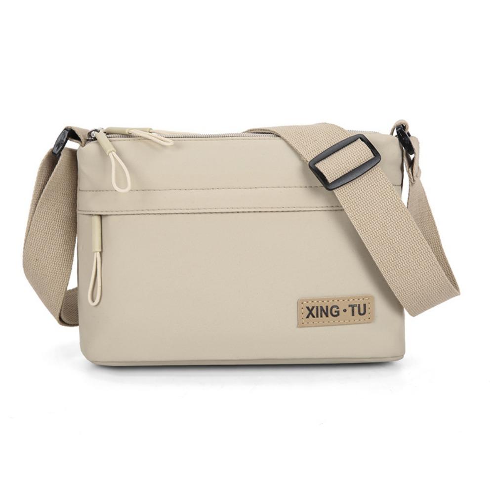 

Fashion Oxford Crossbody Bag Solid Color Soft Fabric Shoulder Bag Multi-Zipper Design High Quality Messenger Bag Women Men бежевий