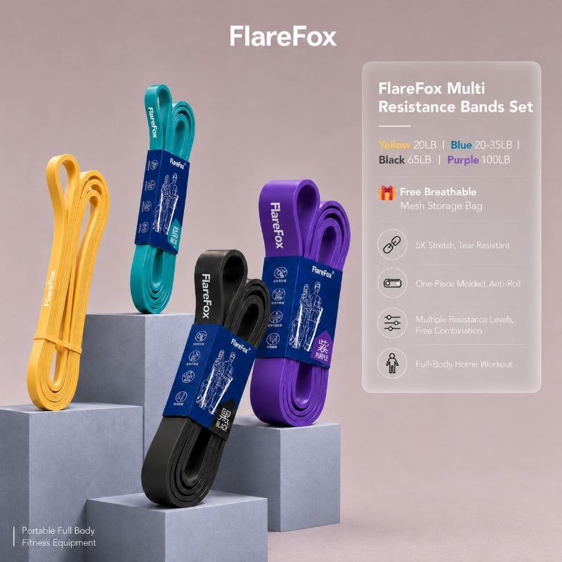 FlareFox Multiple Resistance Bands Set Pull-up Assist Straps Strength Agility Training Handy Gym Equipment for Home CrossFit 3