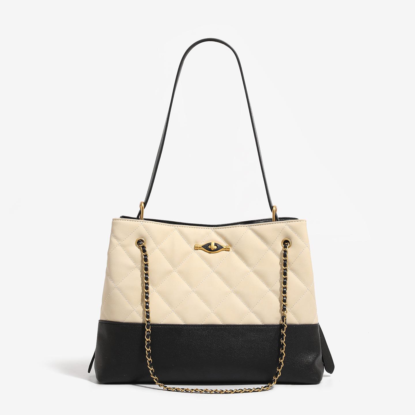

Elegant Diamond Quilted Chain Bag - Autumn/Winter 2025 Large-Capacity Versatile Shoulder Tote 34x12.5x25cm чёрный/бежевый