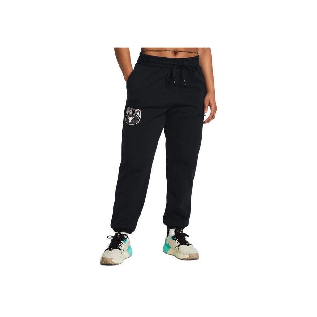Under Armour Project Rock Logo Printed Drawstring Cuffed High Weight Training Casual Pants Women pants Black 1383305-001