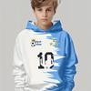 Boys' 3D Football Printed Hoodie - Casual Pullover, Blue and White Splash Design, Long Sleeves, Polyester Blend