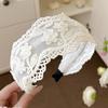 Wide Side French Lace Headband Sweet Hollowed-out Flower Hair Hoop  For Women Girls