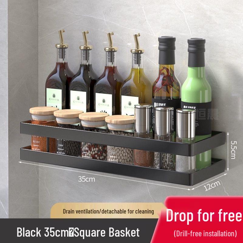 Wall-Mounted Multi-Tier Kitchen Storage Rack, No-Punch Design, for Seasoning and Refrigerator Side Organization