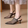 Fashion Hollow Breathable Mesh Pointed Toe Stiletto High Heels Women Pumps 2025 New Summer Slingback Sandals Dress Woman Shoes