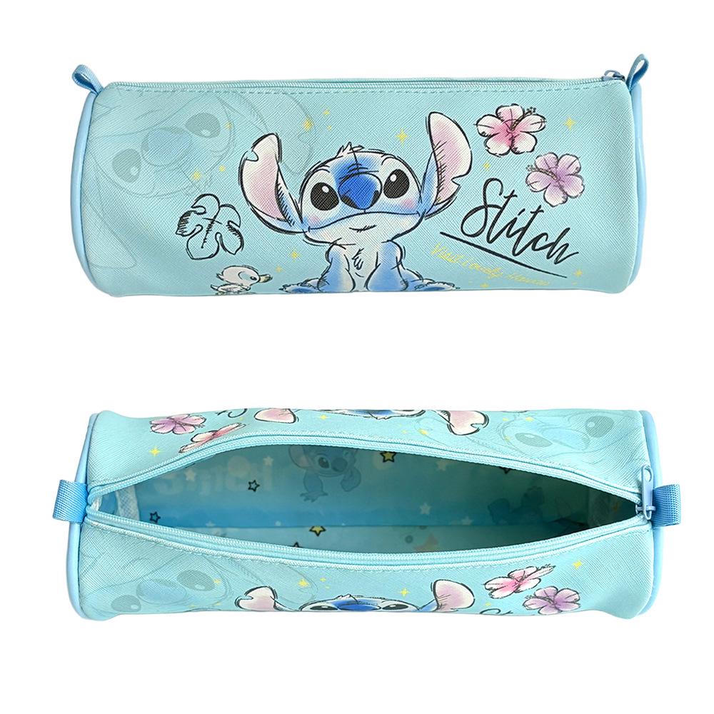 Round Barrel Cartoon PU Pencil Case - Large Capacity, Thick Lining, Perfect for Kids' Stationery Storage