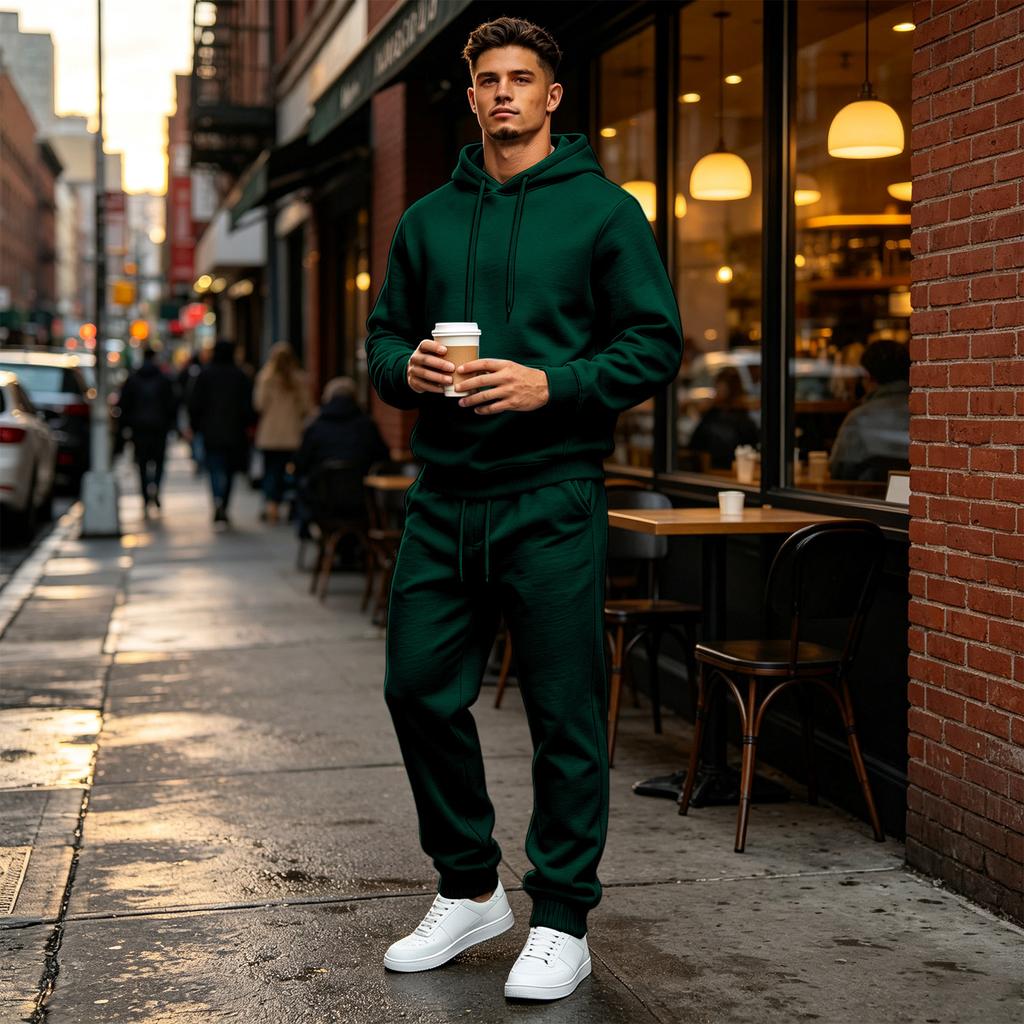 Men's Casual Loose Fit Color Hoodie and Sweatpants Set for Everyday Wear