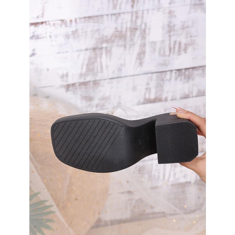 Summer New Arrival Fashion Sequined Strappy Sandals with Rhinestones Thick-Soled High-Heel Sandals Women's Outdoor Sandals