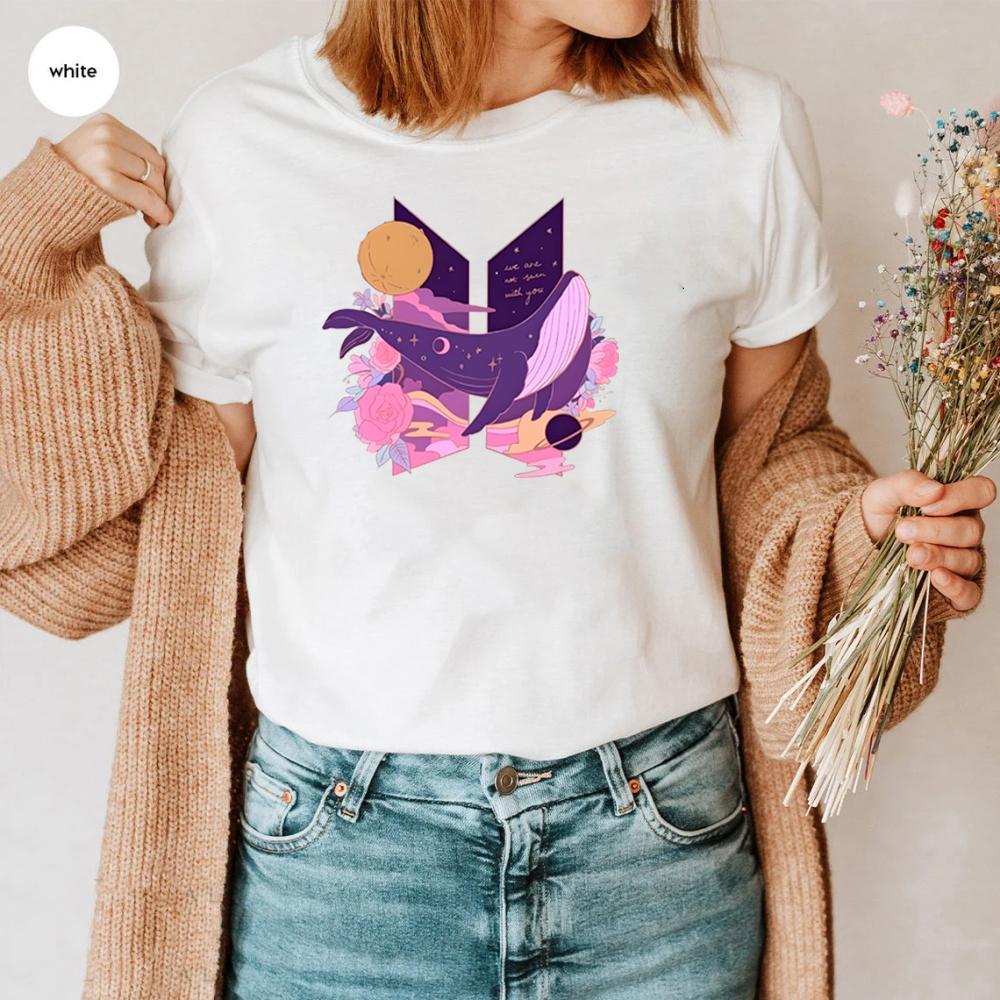 

ZX TEE Мы не семеро с тобой Футболка Корейская группа логотип кита Футболка Whalien 52 Футболка для фанатов K-pop Женская летняя футболка с корейской поп-музыкой S